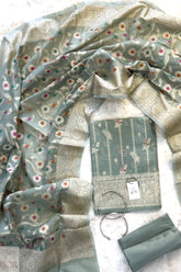 Floral Green Muga Silk in Minakari work Unstitched Suit